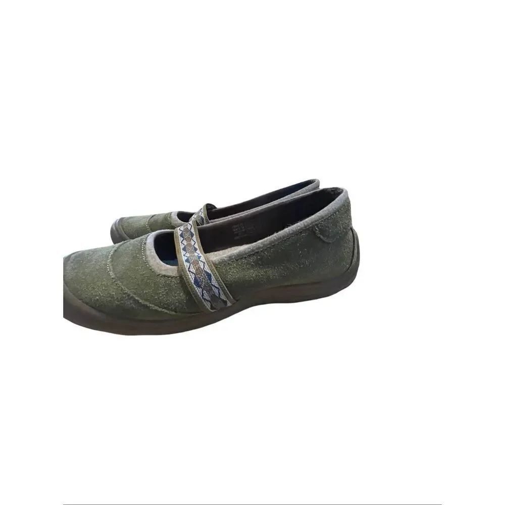 Lands' End Womens Green Terraine Lodge Suede Leather Flat Mary Jane Shoes Size 7